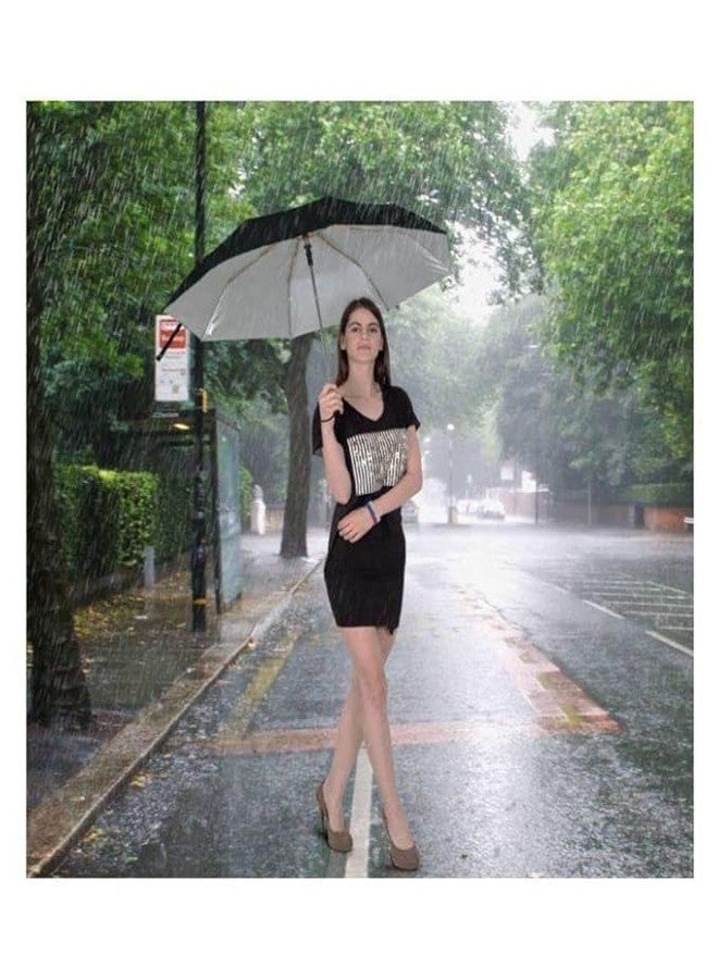 Ephemeral Black UV protection Umbrella Manually open for rain and sun protection 2 fold umbrella for men women kids boys girls big size large two fold stylish folding under windproof travel - Image 3